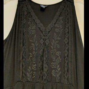 Forever 21 Black Lace Short One Piece Summer Dress Large Vneck Pockets